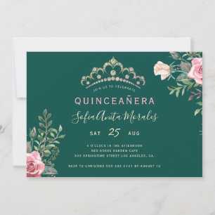 Elegant blomstergirlang prinsessdiadem grön Quince Inbjudningar