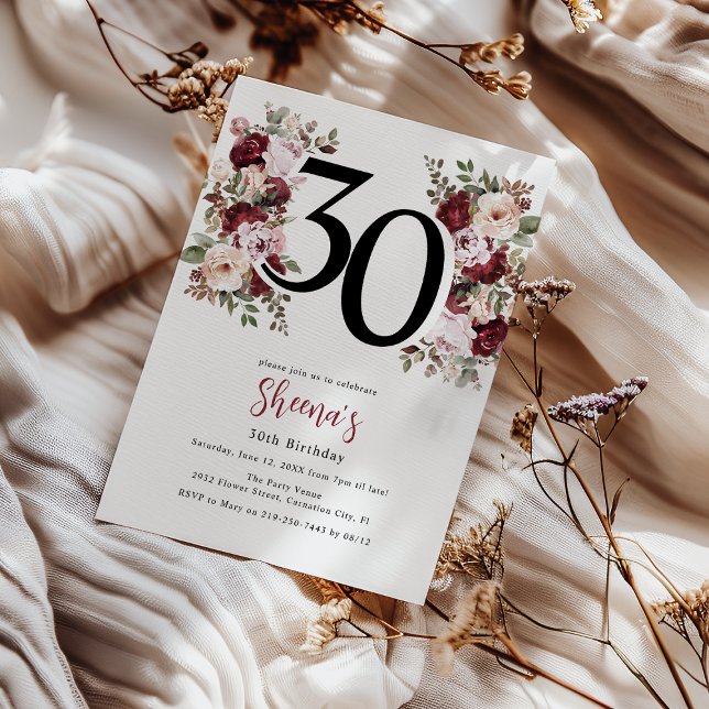 Elegant blomstergivare 30-årsdag inbjudningar (Skapare uppladdad)