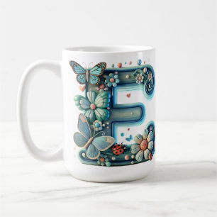 Elegant blomsterglätt E med fjärilar Kaffemugg