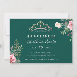 Elegant blomstergPrincess Tiara grön Quinceanera I Inbjudningar