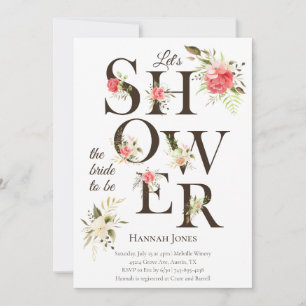 Elegant Blomstergrafik Korall Bröllopsdusch Inbjudningar