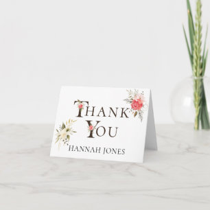 Elegant Blomstergrafik Korallgrön Bröllopsdusch Tack Kort