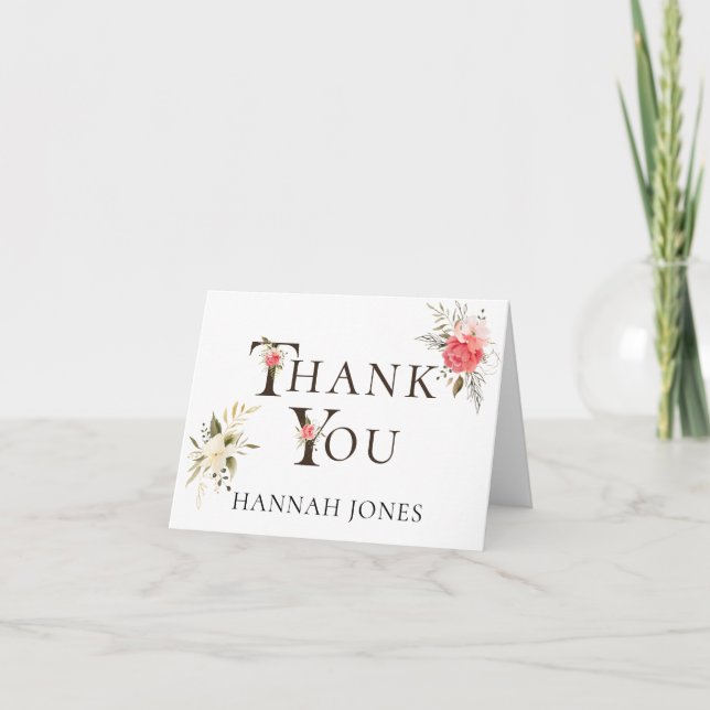 Elegant Blomstergrafik Korallgrön Bröllopsdusch Tack Kort (Framsida)