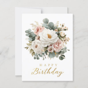 Elegant blomstergrej "Grattis på födelsedagen" Vykort