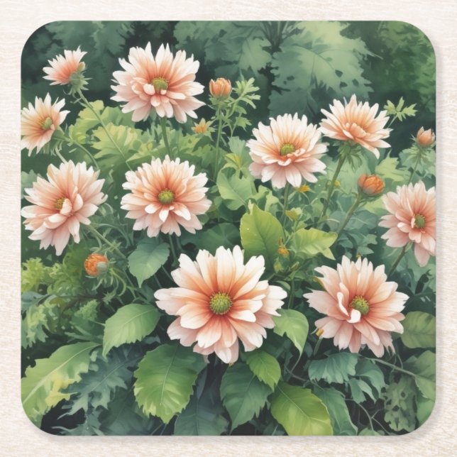 Elegant blomstergrönska i akvarell underlägg papper kvadrat (Framsidan)