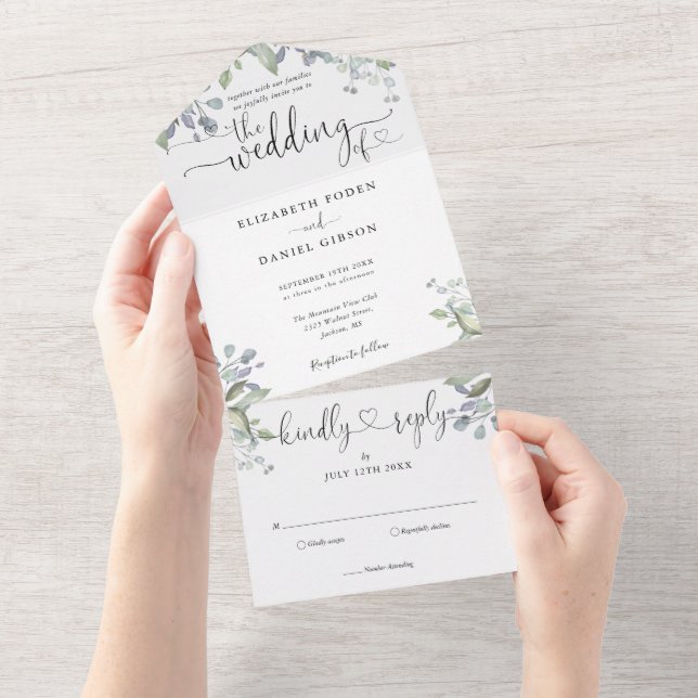 Elegant blomstergrönska med script-hjärtan bröllop (Avrivbar del)