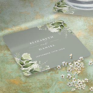 Elegant blomstergrönska Sälggrön bröllopsdekor Underlägg Papper Kvadrat