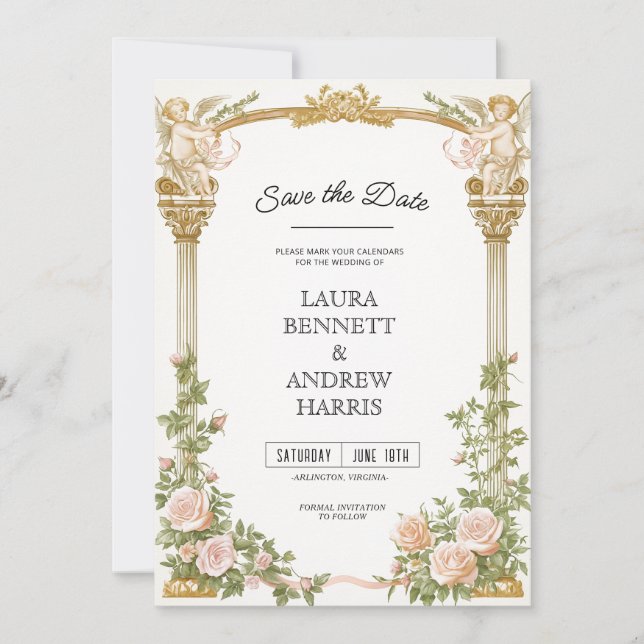 Elegant Blomstergubbe Save the Date Inbjudningar (Framsida)