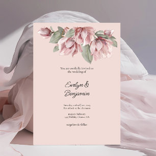Elegant blomstergudstjänst Dammrosa Rodnad Bröllop Inbjudningar