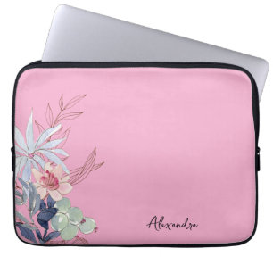 Elegant blomstergudstjänst Rosa Abstrakt Laptop Fodral