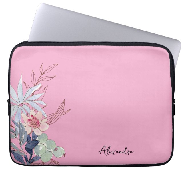 Elegant blomstergudstjänst Rosa Abstrakt  Laptop Fodral (Framsidan)