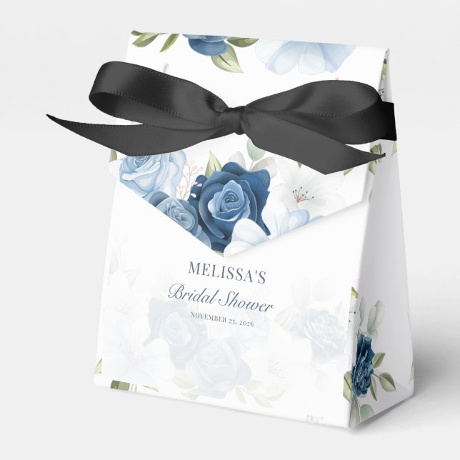 Elegant blomstergudstjänst Städat Blått Vattenfärg Presentaskar (Framsidan Sidan)