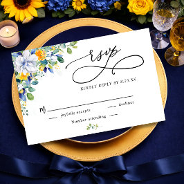 Elegant blomstergul och blå akvarellbröllop OSA kort