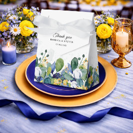 Elegant blomstergul och blå akvarellbröllop presentaskar