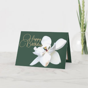 Elegant blomstergul vit magnolia grön födelsedag kort