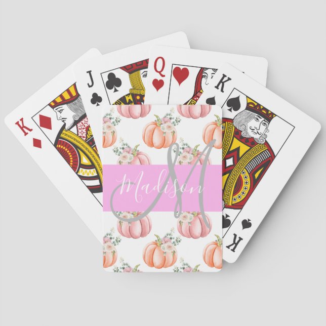 Elegant blomstergul vit rosa peach pumpor monogram casinokort (Baksidan)
