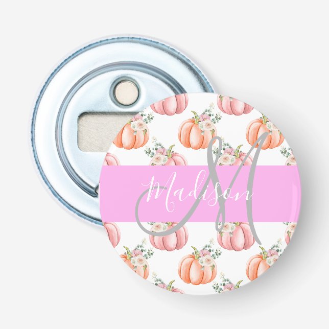 Elegant blomstergul vit rosa peach pumpor monogram flasköppnare (Framsidan)