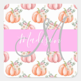 Elegant blomstergul vit rosa peach pumpor monogram fyrkantigt klistermärke