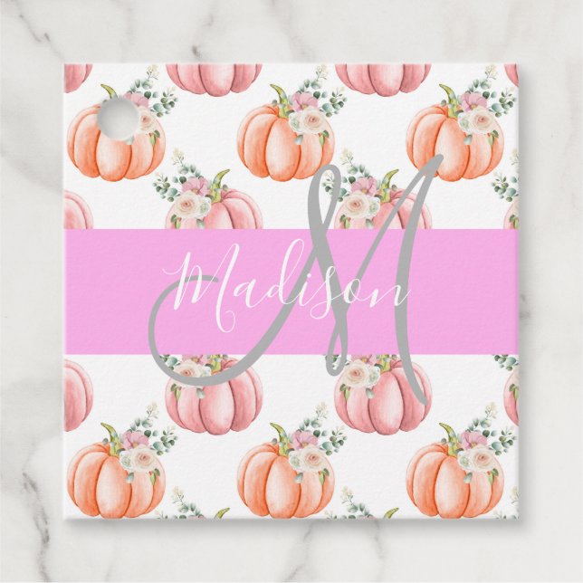 Elegant blomstergul vit rosa peach pumpor monogram gåvor etiketter (Framsida)