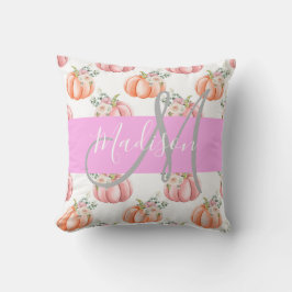 Elegant blomstergul vit rosa peach pumpor monogram kudde