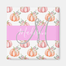 Elegant blomstergul vit rosa peach pumpor monogram magnet