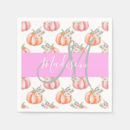 Elegant blomstergul vit rosa peach pumpor monogram pappersservett