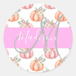 Elegant blomstergul vit rosa peach pumpor monogram runt klistermärke