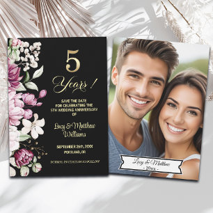Elegant blomsterguld 5-års bröllopsjubileum Foto Spara Datumet