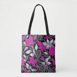 Elegant blomsterhandväska med rosa och silverblad tygkasse