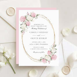 Elegant blomsterhytte med rosa hydrangea bröllop inbjudningar