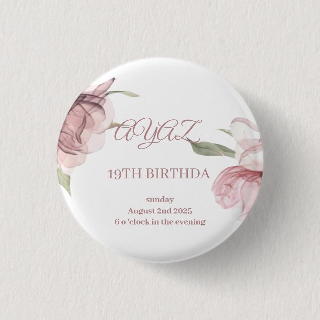 Elegant blomsterinbjudan till 18-årsdag knapp (Framsida)