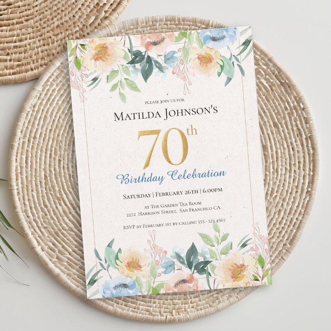 Elegant blomsterinbjudan till 70-årsfest inbjudningar (Elegant Floral 70th Birthday Party Invitation)