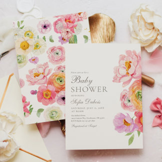 Elegant blomsterinbjudan till baby shower inbjudningar