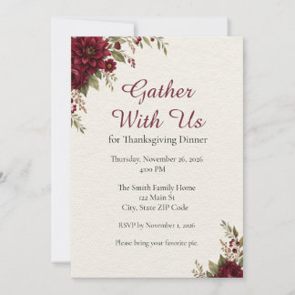 Elegant blomsterinbjudan till Thanksgiving-middag Spara Datumet