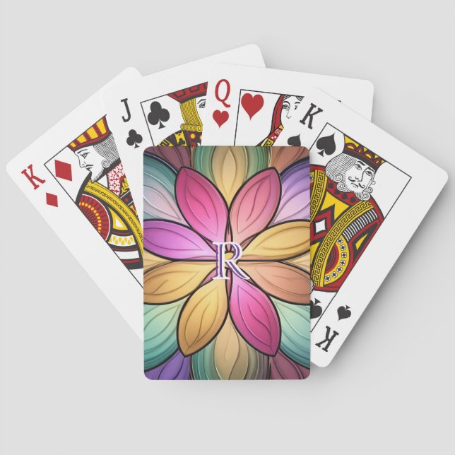 Elegant blomsterinitial i glasmålning casinokort (Baksidan)