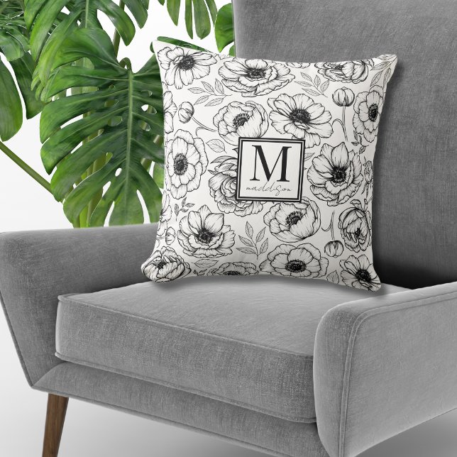 Elegant blomsterinitial kudde (Elegant Floral Monogram Throw Pillow)