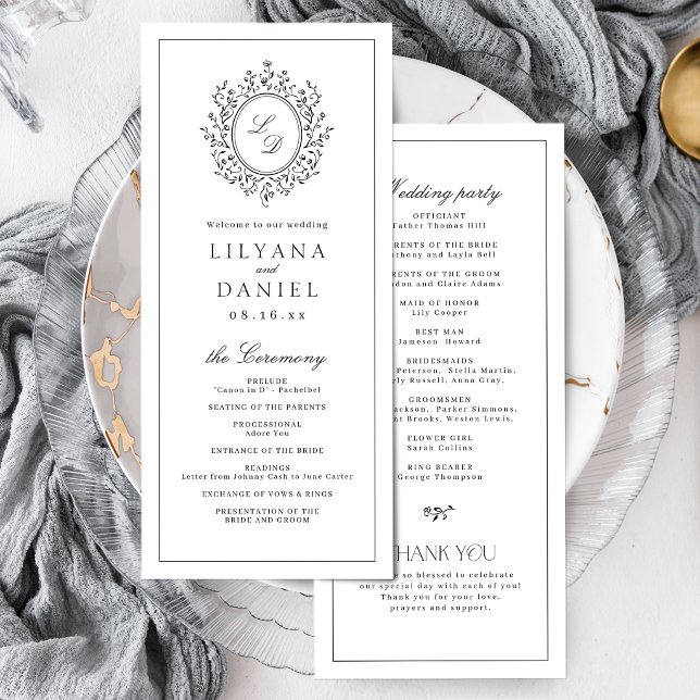 Elegant blomsterinitial minimalistisk bröllop program (Elegant Floral Monogram Minimalist Wedding Program)