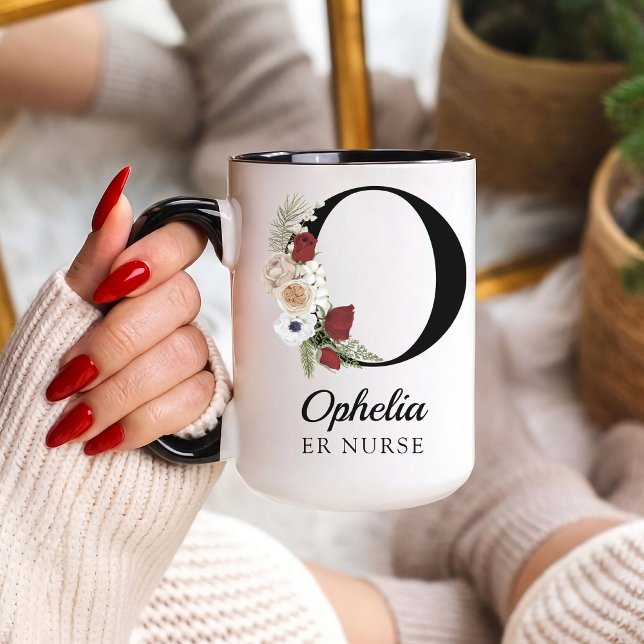 Elegant blomsterinitial specialbeställd muggpresen mugg (Personalized Monogram Floral Alphabet Mug for Mom, Grandma, Teacher, Nurse, Lawyer or Bridesmaid)