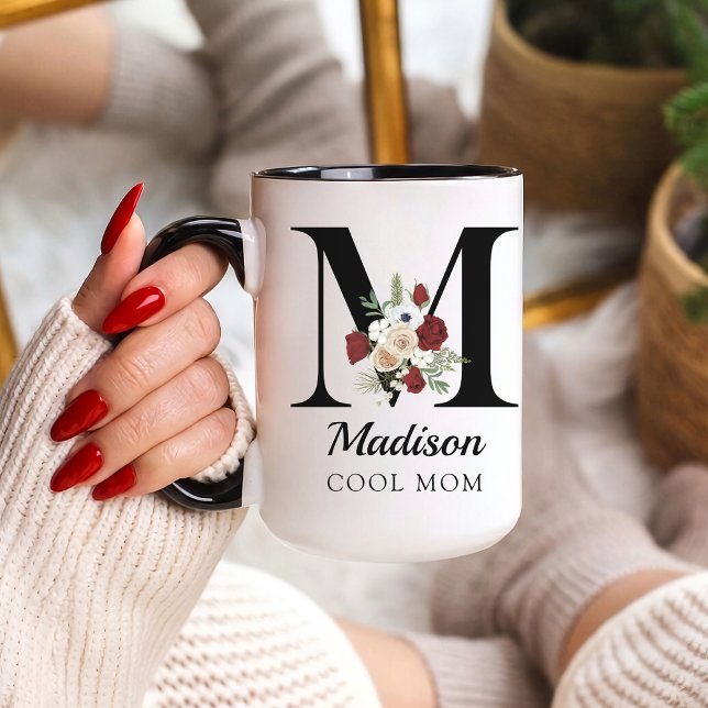 Elegant blomsterinitial specialdesignad muggpresen mugg (Personalized Monogram Floral Alphabet Mug for Mom, Grandma, Teacher, Nurse, Lawyer or Bridesmaid)