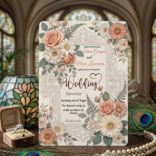 Elegant blomsterinspiration falskt präglad bröllop inbjudningar