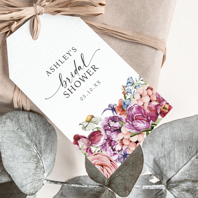 Elegant blomsterinspirerad bröllopsdusch presentetikett (Elegant Floral Bridal Shower Gift Tags by Painted Paperie
)