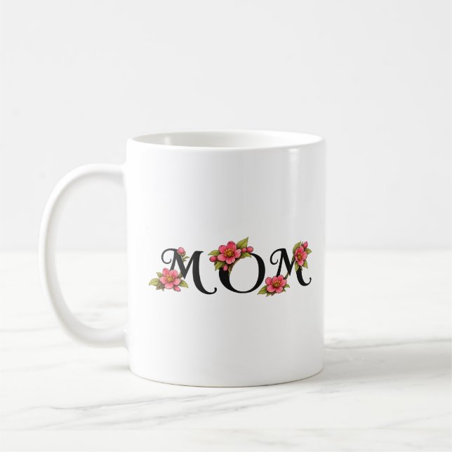 Elegant blomsterinspirerad "MAMMA" typsnittsdesign Kaffemugg (Vänster)
