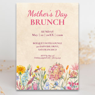 Elegant blomsterinspirerad morsdagsbrunch inbjudningar