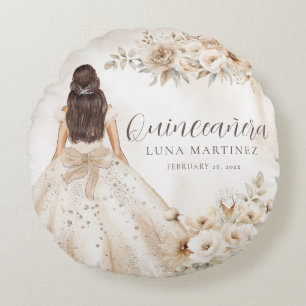 Elegant blomsterinspirerad Quinceañera-vattenfärgs Rund Kudde