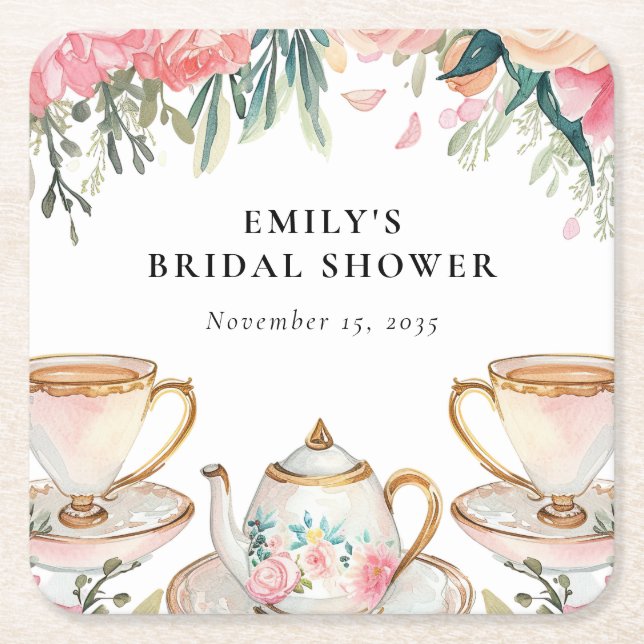 Elegant blomsterinspirerad temiddag bröllopsdusch underlägg papper kvadrat (Framsidan)