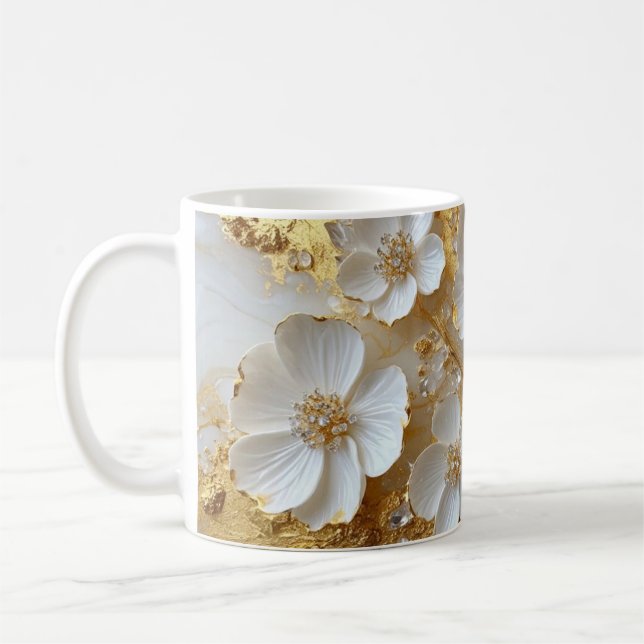 Elegant blomsterinspirerad trälåda och matchande m kaffemugg (Vänster)