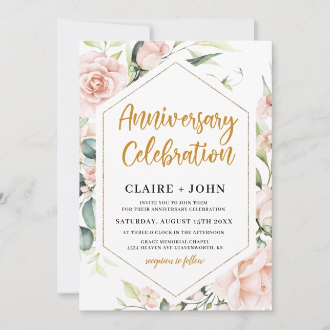 Elegant blomsterjubileum inbjudningar (Framsida)