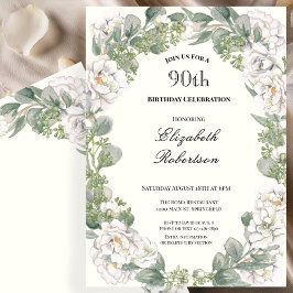 Elegant blomsterkant Kvinnas 90-årsdag Inbjudningar