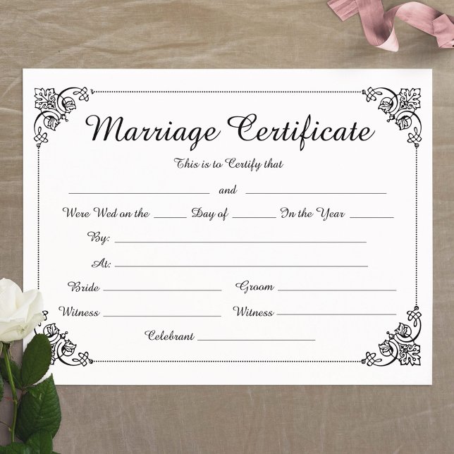 Elegant blomsterkant manus äktenskapsbevis (Elegant Floral Border Script Marriage Certificate)