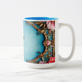 Elegant blomsterkant med gyllene design Två-Tonad mugg